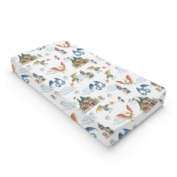 Fairytale Dragons Castle Changing Pad Cover Watercolor Dragon Princess Knight Baby Diaper Change Table Cover for Boy