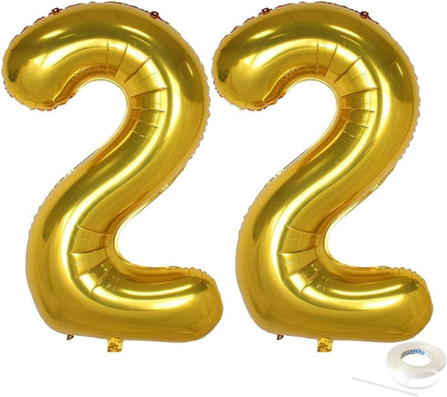 40 Inch Jumbo Gold Foil Mylar Number 22 Balloons for 22th Birthday Party Decorations, Anniversary Supplies (Gold 22)