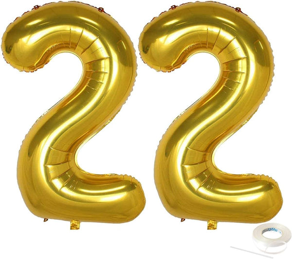 40 Inch Jumbo Gold Foil Mylar Number 22 Balloons for 22th Birthday Party Decorations, Anniversary Supplies (Gold 22)