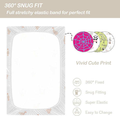 CaTaKu 28"x 52" Mini Crib Sheets Fitted for Girls Boys Cute Gooses Duck Baby Crib Sheets, Neutral Mattress Sheets