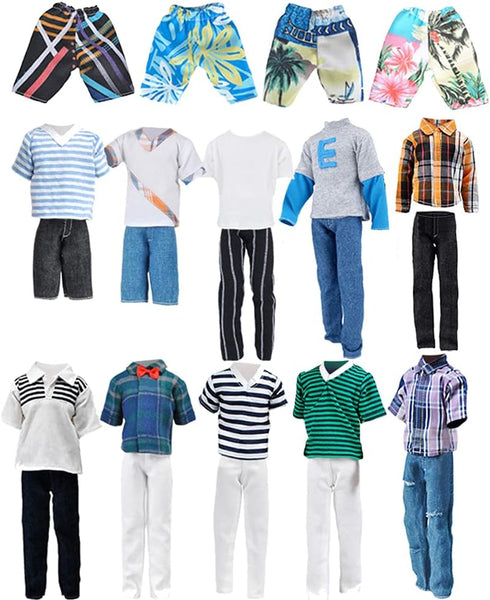 E-TING 10-Item Fantastic Pack = 5 Sets Fashion Casual Wear Clothes Outfit +5 Pairs Shoes for boy Doll Random Style (Casual Wear Clothes + Black Suit + Swimwear)