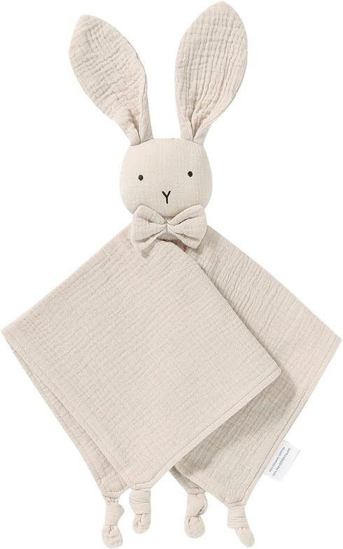 LAWKUL Baby Lovey Organic Cotton Muslin Soft Security Blankets, Comfy Lovie for Infant Boy Girls Unisex Bunny Khaki