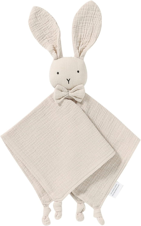 LAWKUL Baby Lovey Organic Cotton Muslin Soft Security Blankets, Comfy Lovie for Infant Boy Girls Unisex Bunny Khaki
