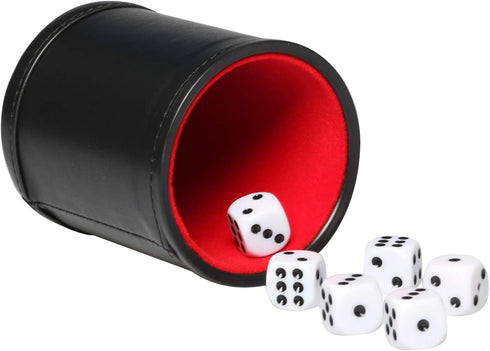 PU Leather Dice Cup Set with Felt Lining, 16mm Dot Dices for Yahtzee/Farkle/Bar Party Dice Games
