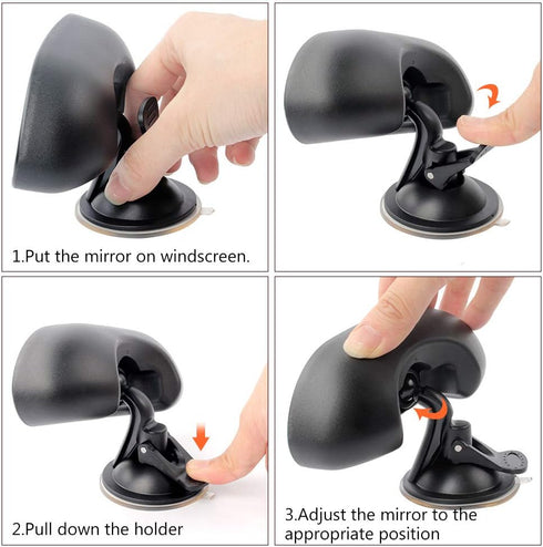 GES Rear View Mirror - 360 Degree Adjustable with Strengthen Suction Cup for Car (5.9 x 2.2 Inch, Black)