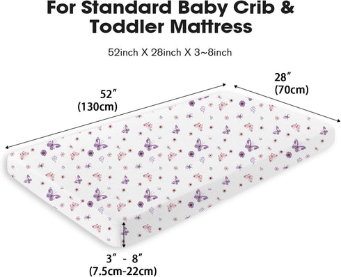 2 Pack, 100% 52x28 inches, Little Grape Land Muslin Crib Sheets Fitted for Boys and Girls Cotton Baby Bed Sheets Soft
