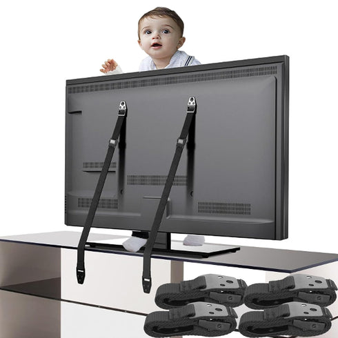 4 Pack+Gift Family Care TV Safety Straps - Metal Furniture Straps for Baby Proofing - TV Straps Safety for Flat Screen