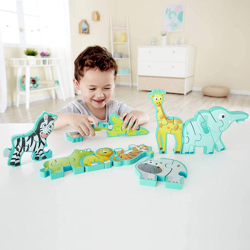 Hape Wooden Animal Parade Building Blocks Alphabet Puzzle Playset - Educational for Children 3 Years and Up