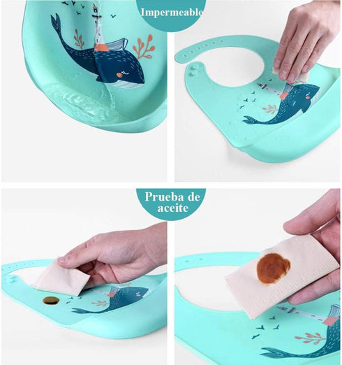 Baby Bibs Silicone Feeding Bibs, Adjustable Waterproof Bibs, 3pcs for Feeding