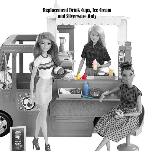 Barbie Replacement Parts for Fresh 'n Fun Food Truck Doll Playset - GMW07 Drink Cups, Ice Cream, Silverware