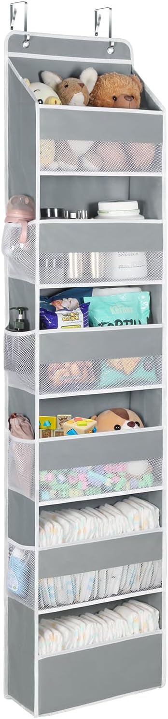 Univivi Door Hanging Organizer for Nursery Closet, Baby Storage with 6 Large Compartments and 8 Side Pockets for Toys,