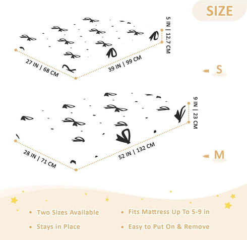 CZXW 52" 28" Black Bow with Polka Dots Crib Sheets Fitted x Natural Cotton Soft & Breathable for Baby Crib Mattress