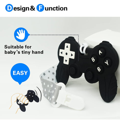 Cool Game Control Remote Teething Toy for Babies 0-6 & 6-12 Months, Silicone Chew Toys for Gamer Parents (Black)