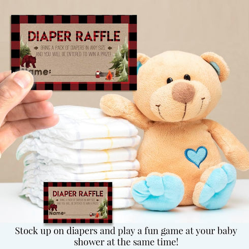 Amanda Creation Oh Boy! Outdoorsy Diaper Raffle Tickets - Red and Black Plaid for Boy Baby Showers, 20 Inserts