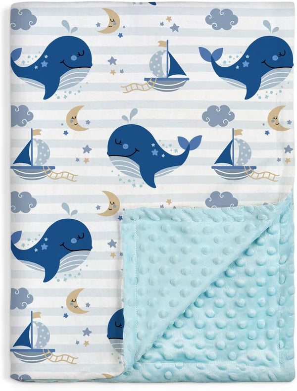 Whale Baby Blanket for Boys or Girls, Soft Kids Throw Minky Blanket 30x40 for Toddler Newborn Nursery Crib Bedding