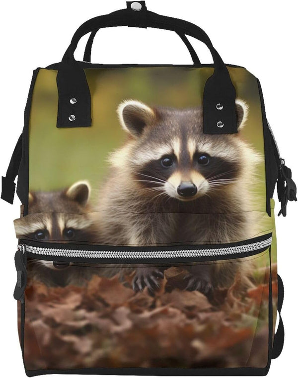 HCBPWVQA Raccoon Diaper Bag with Changing Pad and Pacifier Holder, Multifunction Laptop Backpack