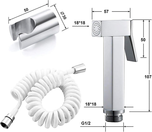 FINLIX Set Handheld Bidet Sprayer for Toilet, Chrome Portable Cloth Diaper Sprayer Brass Bathroom Bidet Sprayer Kit