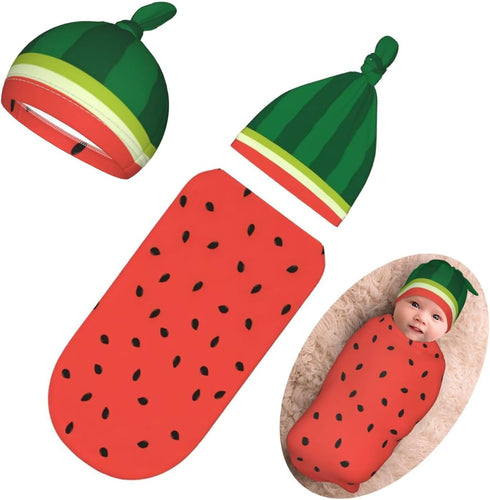 DTYYFBSN Personality Watermelon Newborn Swaddling Blanket Beanie Hat Funny Blanket Sleeping Bag New