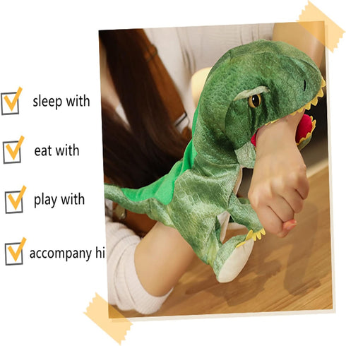 Green Dinosaur Plush Hand Puppet - 9.84inch Tyrannosaurus Plush Animal Hand Puppet, Children's Parent-Interactive Early