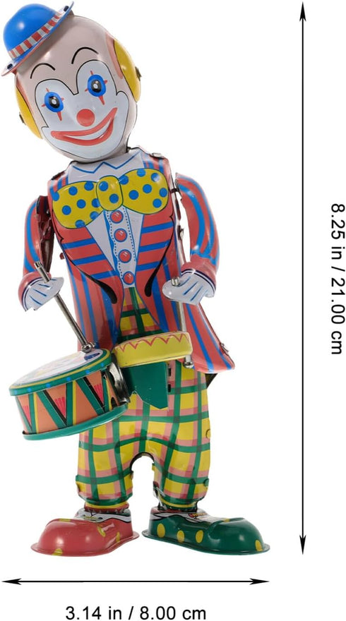 STOBOK Wind up Tinplate Drumming Clown Toy, Retro Collectible for Home and Office Decor
