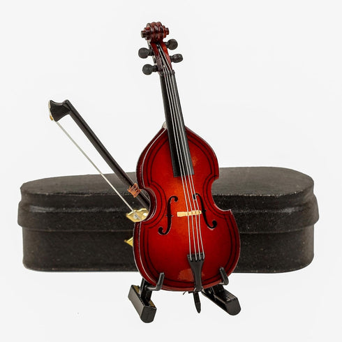 Dselvgvu Wooden Miniature Double Bass with Stand, Bow and Case Mini Musical Instrument
