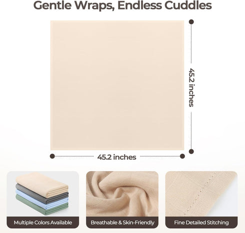 CottCare 4-Pack 45''x45'' Muslin Swaddle Blankets for Babies, Ultra Soft Breathable Receiving Blankets, Large Baby