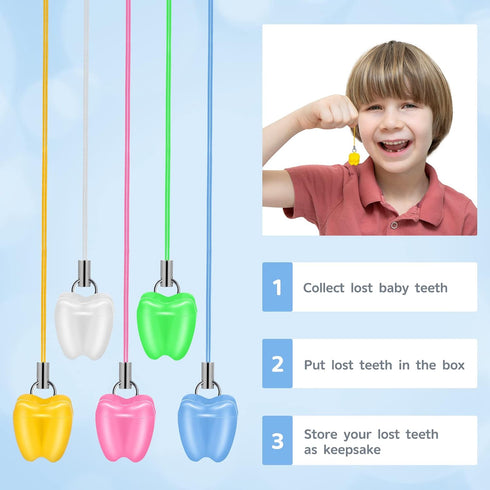 SUPVOX 5PCS Baby Teeth Storage Box with Necklace: Cute Organizer for Kids Keepsake Holder for Milk Teeth