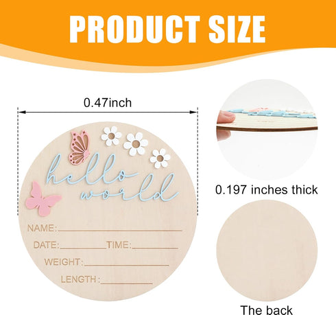 TAHULIK 5.9 Inch Hello World Newborn Sign, Butterfly Style Birth Welcome Board, Pink World Baby Announcement Sign