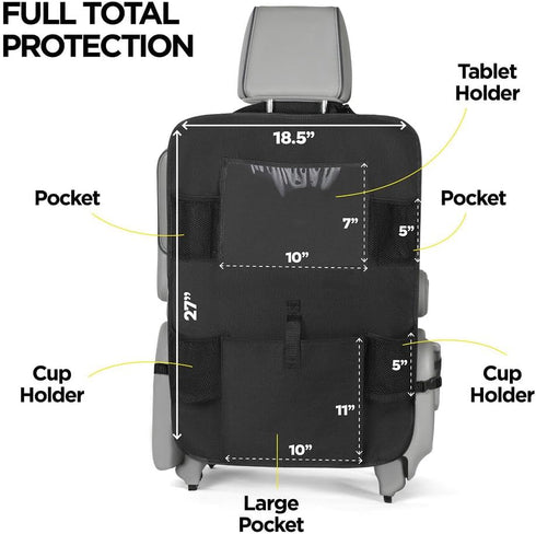 6 2 Pack lebogner Back Seat Cover for Kids + Pocket Storage Organizer, X-Large Kick Mats Backseat Protector with iPad