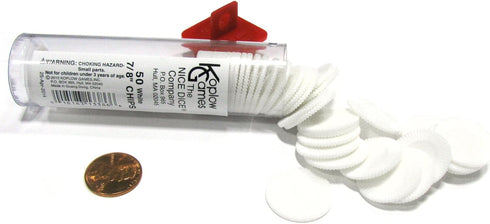 Koplow Games Set of 50 Easy Stacking Plastic Mini Playing Poker Chips, 7/8" - White