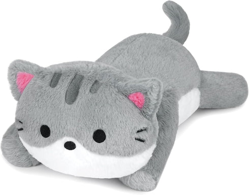 18in Weighted Stuffed Animals Cat Plush - Kawaii Gray Cat Plush Toy, Soft Throw Pillow for Kids