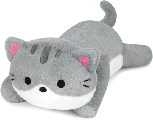 18in Weighted Stuffed Animals Cat Plush - Kawaii Gray Cat Plush Toy, Soft Throw Pillow for Kids