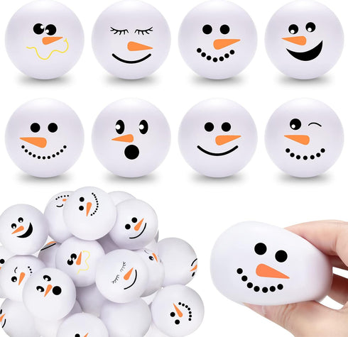 Zhanmai 32 Pcs Winter Snowmen Stress Balls Bulk Small Snowball Face Toys