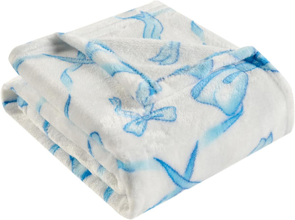 Yagle Mate Blue Bow Baby Blankets for Boys-Soft Cute Fleece Baby Blanket-Fluffy Infant Newborn