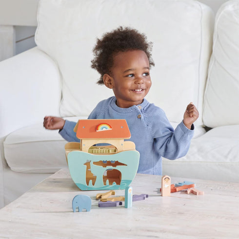 Tender Leaf Toys - Little Noah’s Ark Wooden Animal Shape Sorting Toy for Age 2+, Compact for Little Hands