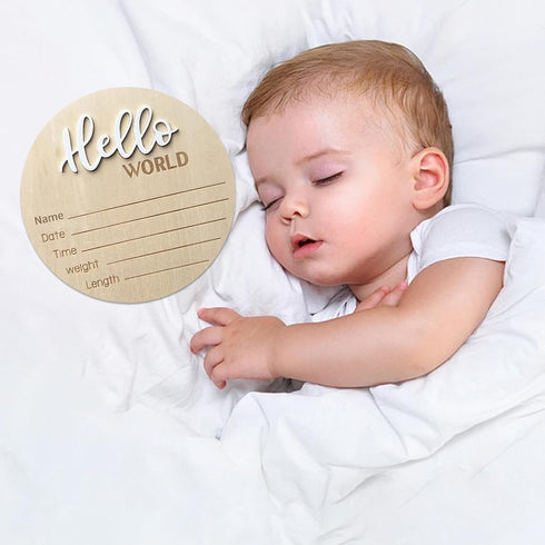 5.9 Inch Baby Announcement Sign, Wooden Hello World Newborn Signs, Birth Announcement Sign, Baby Shower Hospital