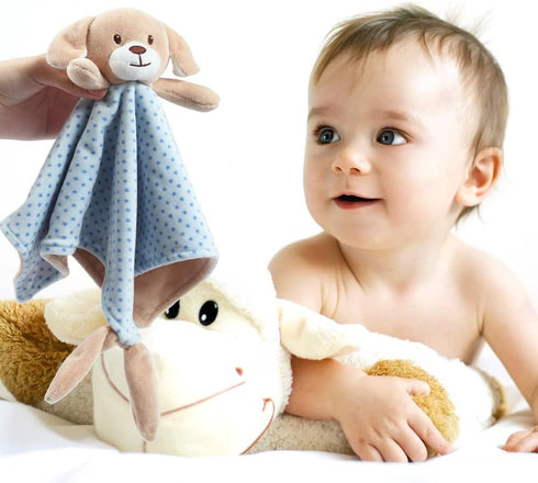 CREVENT Soft Plush Animal Face Security Blankets for Boys and Girls, Great Birthday Baby Shower Gifts (Blue Dog)