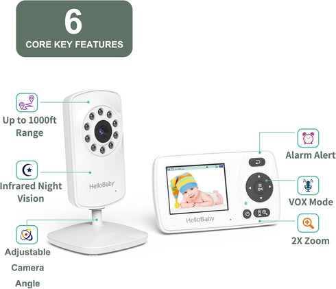 HelloBaby HB30 8 1000ft 2.4 inch Video Baby Monitor with Digital Camera and Audio, No WiFi No App Safety Baby Monitor