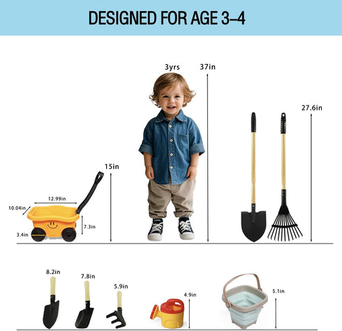 Wheelbarrow Set, Set Summer 2-5 Todders Gardening Kids Rake and Shovel for Dirt Digging, Garden Tools Equipment