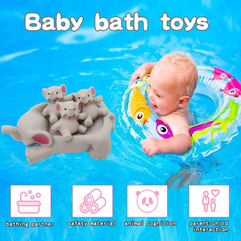 Yomwet 6 4 Set, Bath Toys for Toddlers Infants Months+, Floating Bathtub Elephant Toys Squeak Rubber Animal Piece Pool