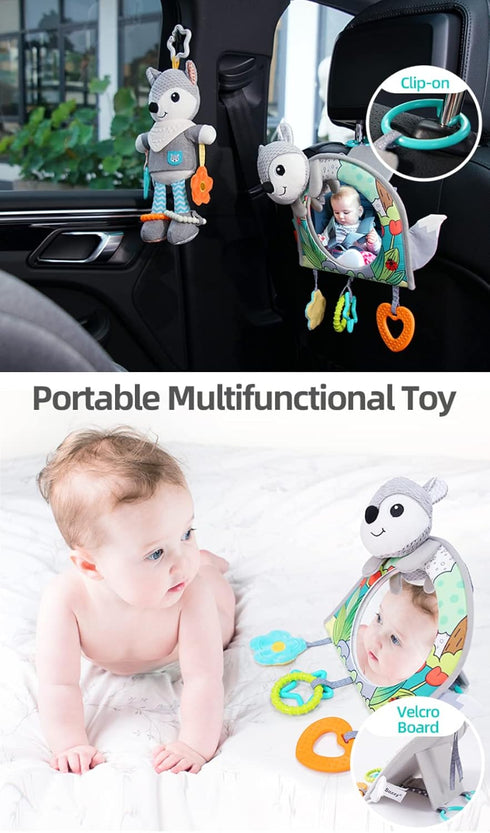 Koty Infant Car Seat Toy - Kick and Play Activity Center with Mirror, Teether, Crinkle Paper, Fun Travel Baby Toy for