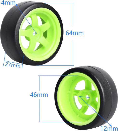 HobbyPark 12mm Hex Hard Plastic RC Drift Wheels and Tires Set of 4 for 1/10 Scale Tamiya HPI Traxxas Kyosho Redcat HSP