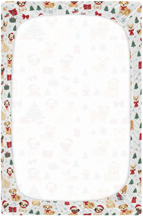 Sheet,52x28IN Pfrewn Christmas Crib Sheets for Boys Girls Christmas Dogs Trees Snow Fitted Crib Sheet Fits Standard