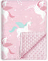 BORITAR Unicorn Baby Blanket, Soft Minky with Double Layer Dotted Backing, 30 x 40 Inch Pink