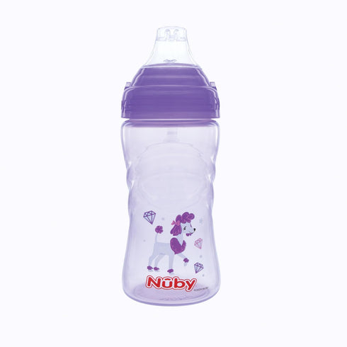 2 Pack 12oz, 12+ 2 Pack, Nuby No Spill Printed Thirsty Kids No-Spill Sip-it Sport Cup with Soft Spout and Lid - Months
