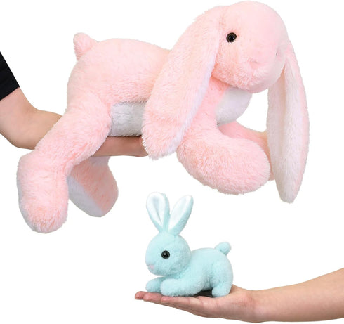 MaoGoLan 4Pcs Giant Bunny Stuffed Animal with 3 Babies Inside, 24" Pink Easter Bunny Plush Toys