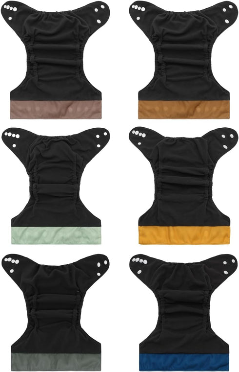 Gussets, 6 Pack 6pcs babygoal Reusable Charcoal Cloth Diapers with Double Washable Baby Pocket Diapers with Charcoal