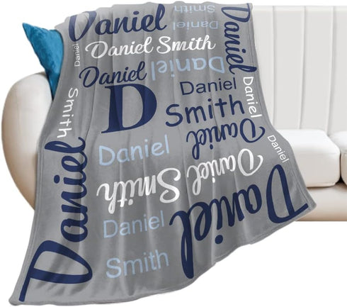 Yoke Style Personalized Baby Blankets for Baby Girls/Boys, Custom Name Swaddle Blanket, Baby Boy Girl Gifts