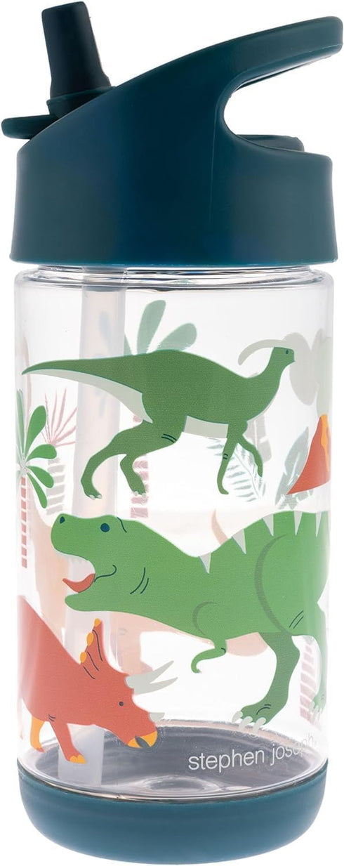 Stephen Joseph Kids Flip Top Water Bottle, 10 oz Tritan BPA Free, Back to School Bottle for Girls & Boys, Blue Dino