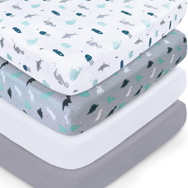 Crib Sheets for Boys or Girls 4 Pack, Baby Crib Sheets 52''